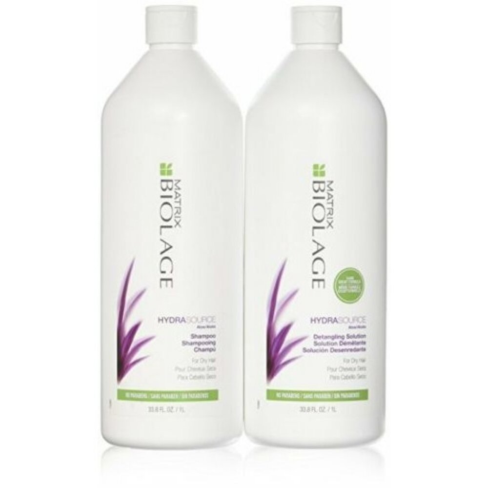Matrix Biolage Hydrasource Shampoo & Detangling Solution 33.8 oz Liter Duo